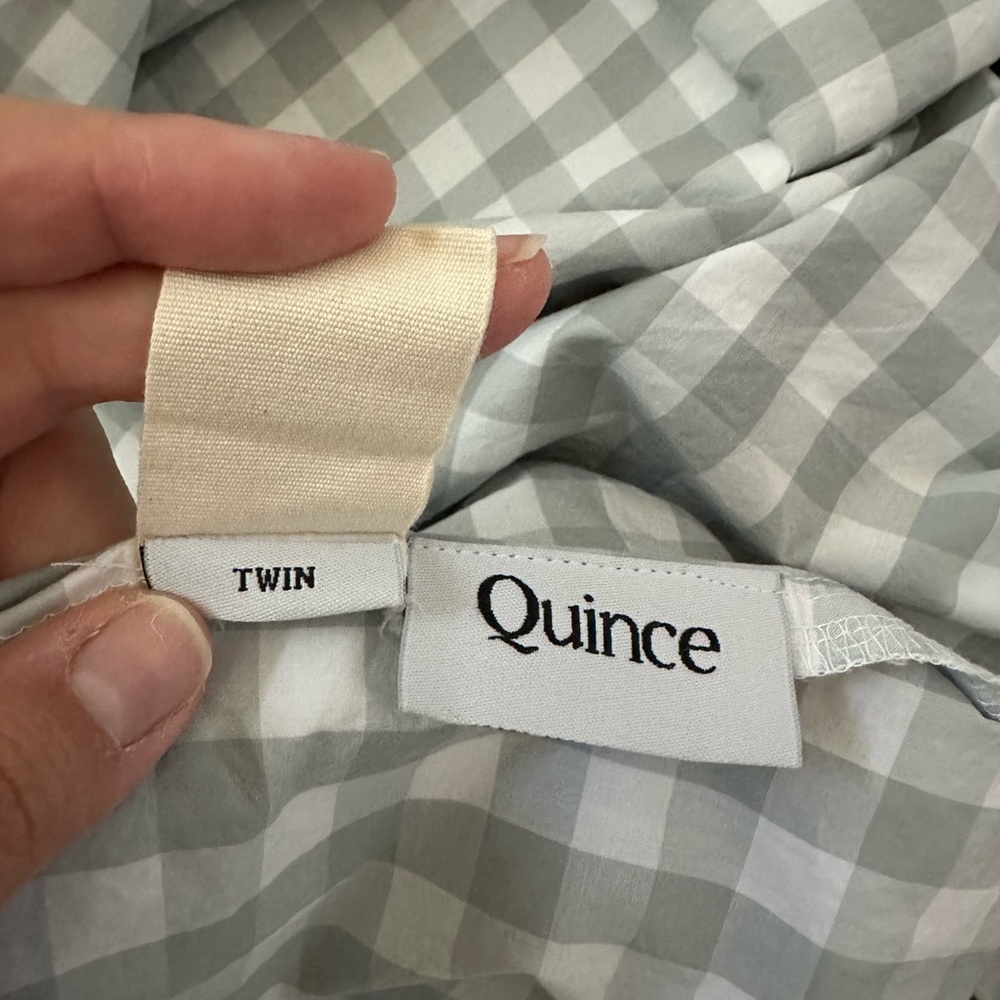 QUINCE Classic Organic Percale Duvet Set Blue Fog Gingham
